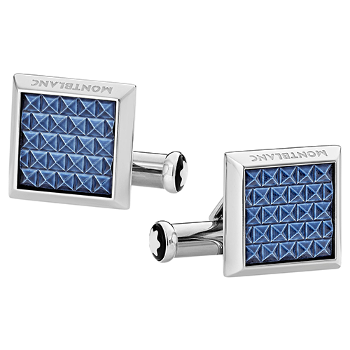 Stainless Steel Blue Lacquer Inlay Square Cufflinks