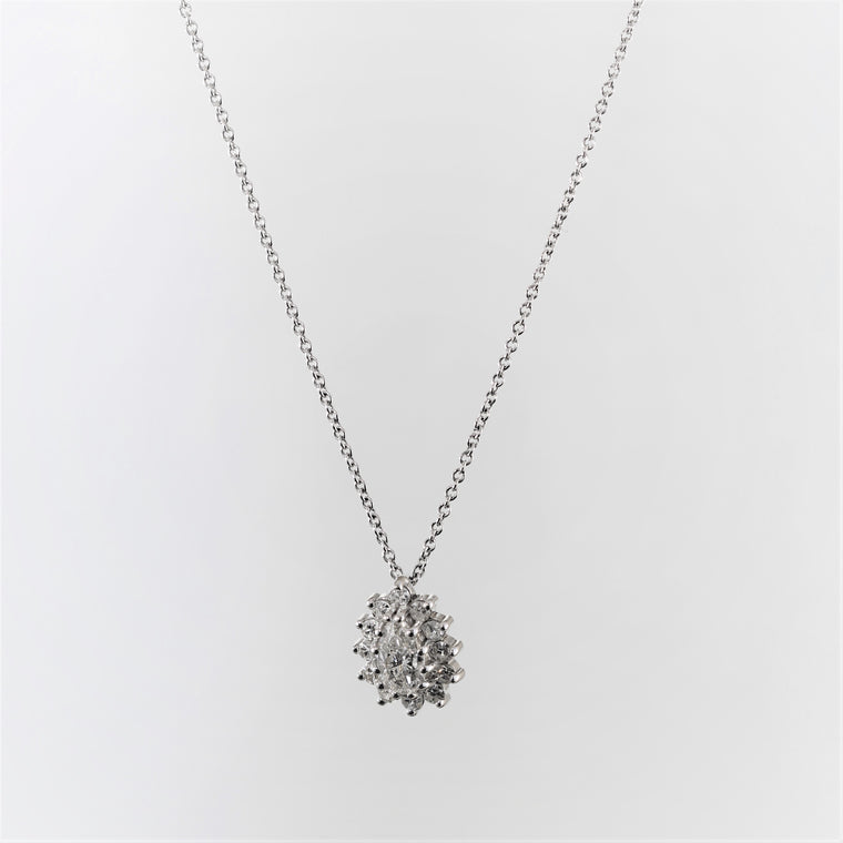 14k White Gold Diamond Cluster Pear Shaped Pendant Necklace (.75ct)