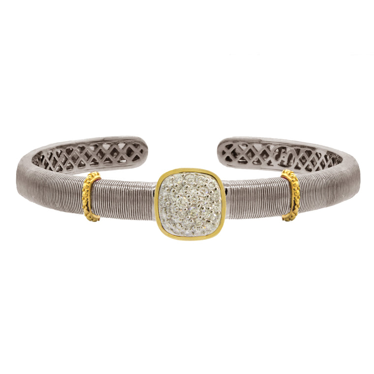 Sterling Silver & 18k Yellow Gold Pave Diamond Cuff Bracelet (.35ct)