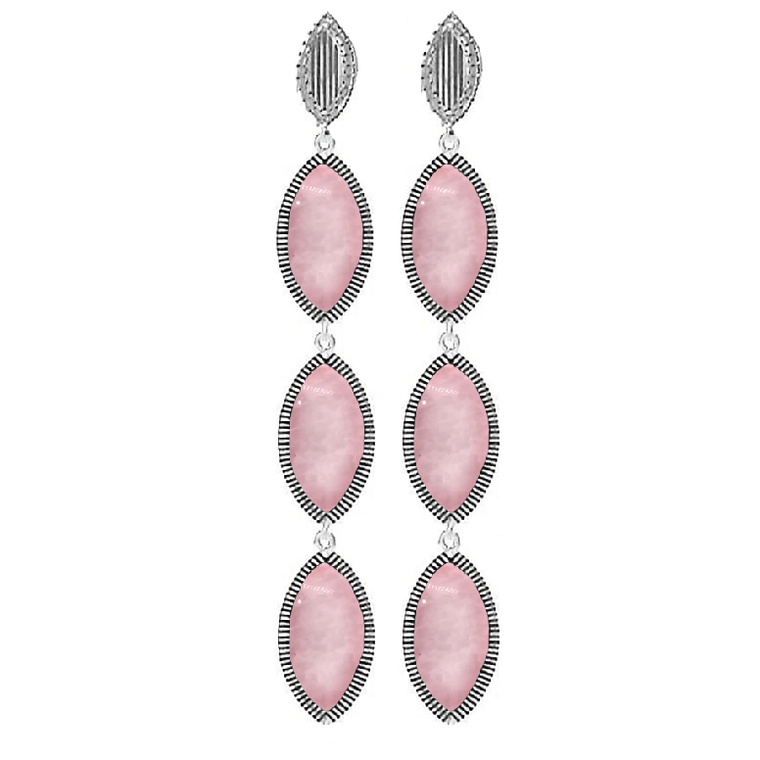 Sterling Silver Brite Pink Opal Marquise Triple Drop Earring