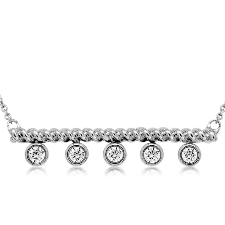 14k White Gold Diamond 5 Drop Bar Necklace (.25ct)