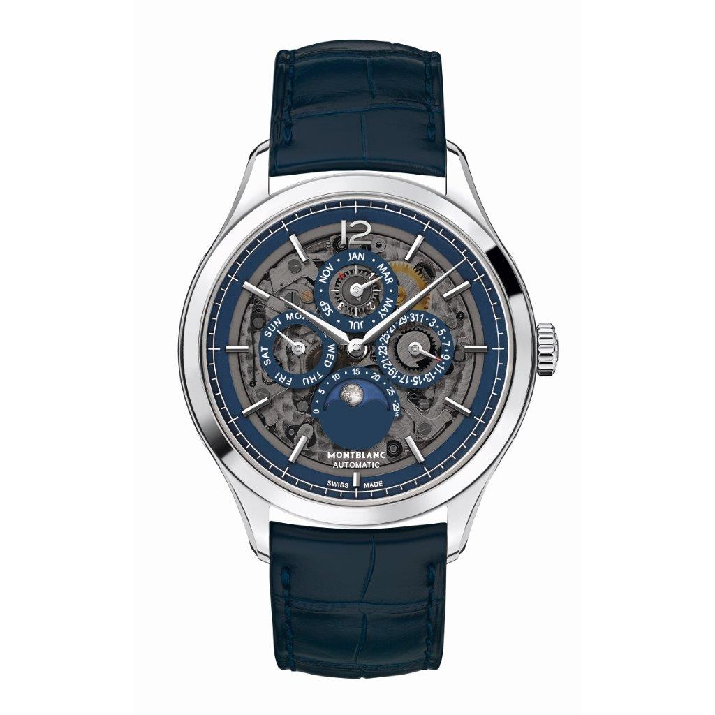 Stainless Steel 40mm Automatic Heritage Chrono Skeleton Case  Blue Alligator Strap Watch
