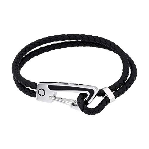 MON01170 - MENS STAR BLACK SZ 63 LEATHER BRACELET STEEL & LACQUER