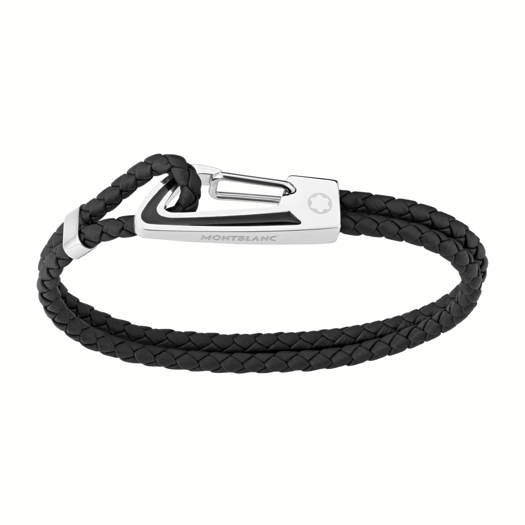 MON01207 - STN STL BLK LEATHER & LACQ BRAIDED BRAC