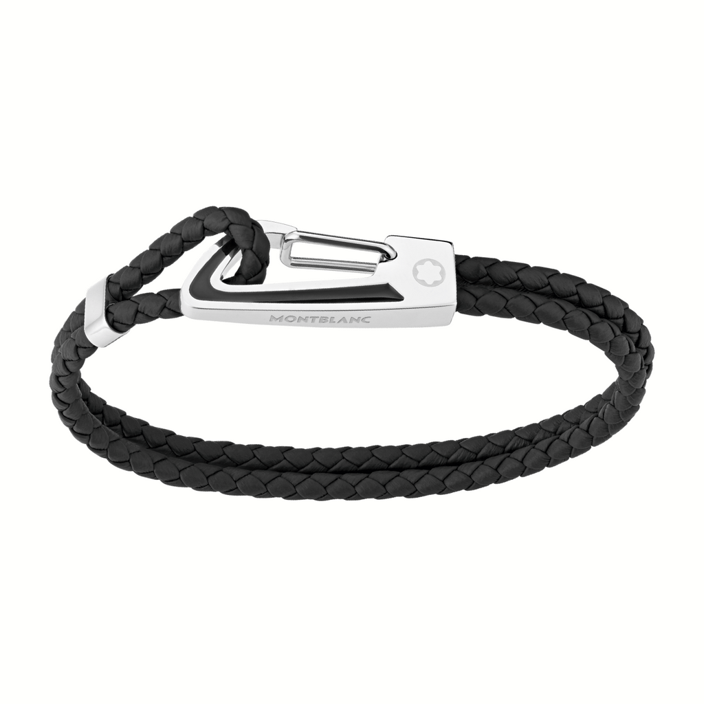 Stainless Steel & Black Lacquer Black Leather Braided Bracelet