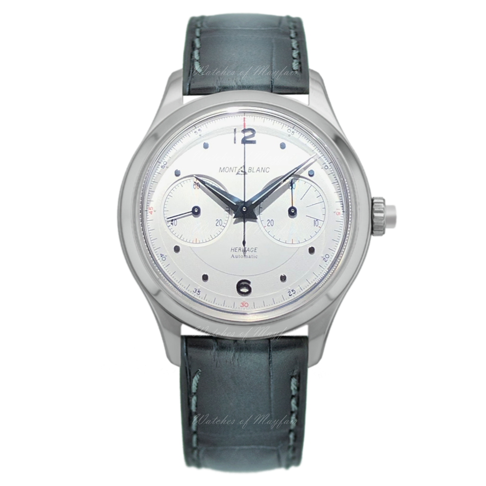 Stainless Steel 42mm Automatic Heritage Mono Pusher Silver Dial Grey Strap Watch