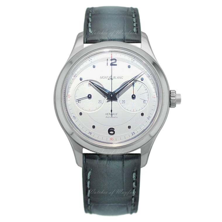 Stainless Steel 42mm Automatic Heritage Mono Pusher Silver Dial Grey Strap Watch