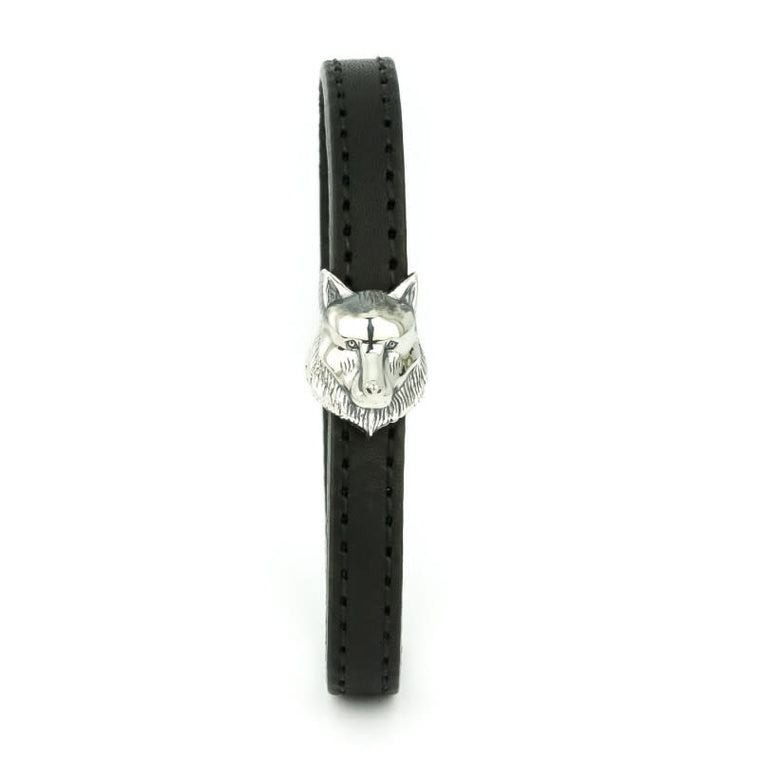 Silver & Black Kipling Leather Bracelet Size 63