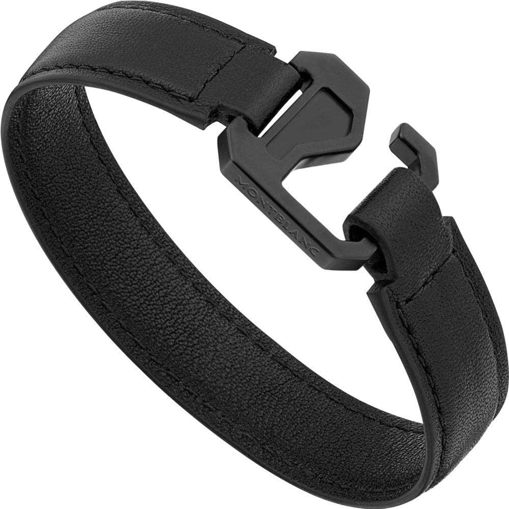 INOX Black Leather Strapped with Cross Hammered ID Bracelet