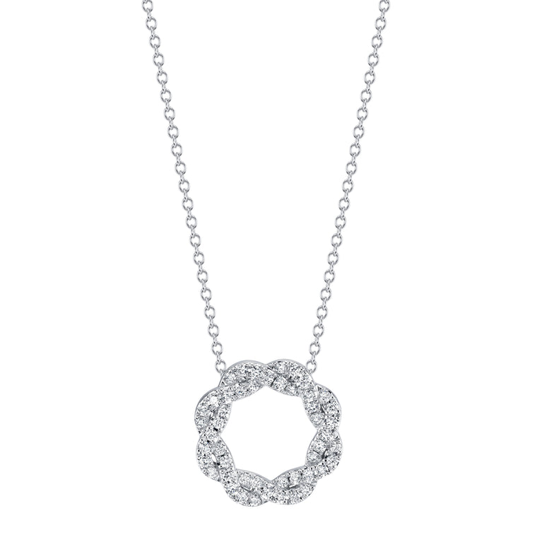 18k White Gold Braided Diamond  (.24ct) Circle Pendant Necklace