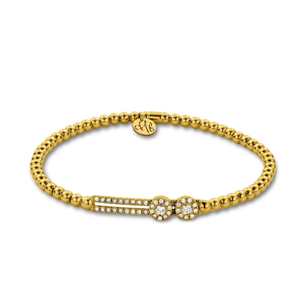 18k Yellow Gold Diamond Double Station Sliding Stretch Bracelet (.37ctw)