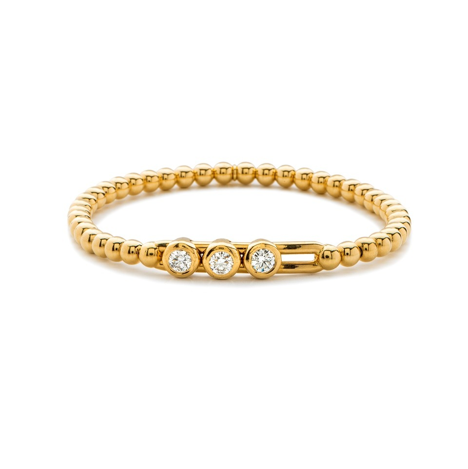 18k Yellow Gold Diamond 3 Station Sliding Diamonds Stretch Bracelet (.28ct G Vs)