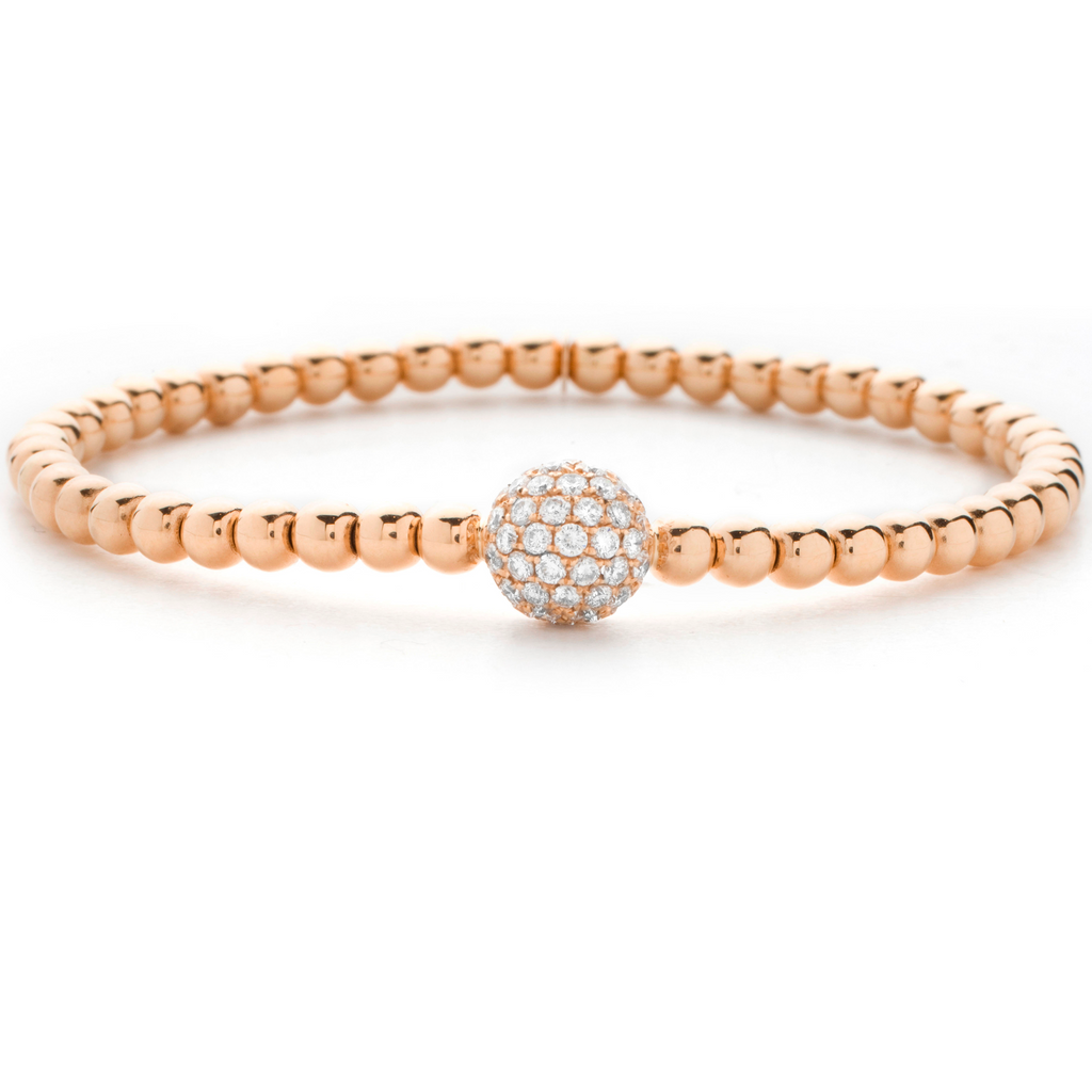18k Rose Gold Pave Diamond Ball Stretch Bracelet (.30ct G Vs)