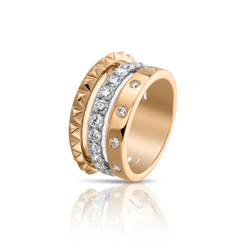 Hulchi Belluni 18k Rose & White Gold Diamond 3 Row Stackable Ring