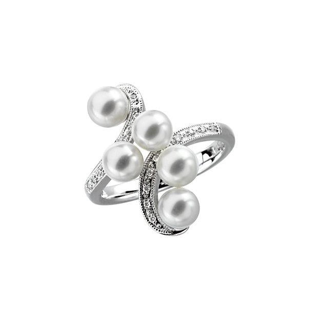 14k White Gold Fresh Water Pearl & Diamond Ring
