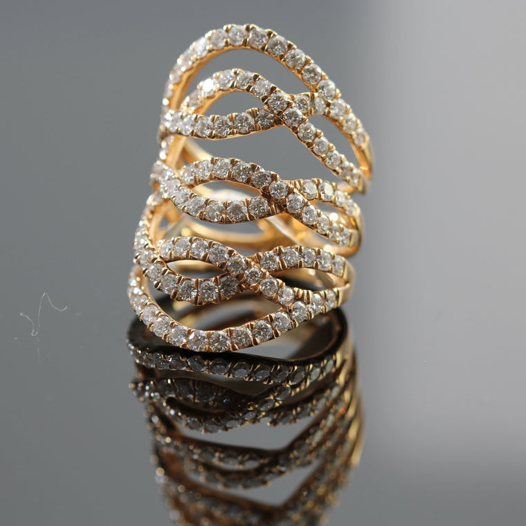 18k Rose Gold Pave Diamond Swirl Wide Ring Sz 6 (2.65cts)