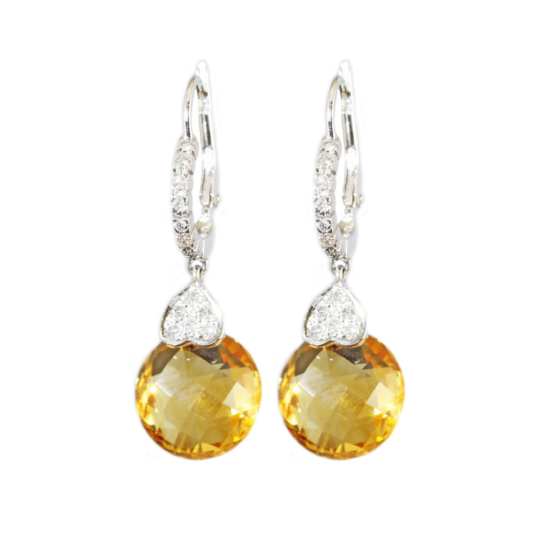 18k White Gold Citrine (14.98ct) & Diamond 9.27ct) Hanging Drop Earrings