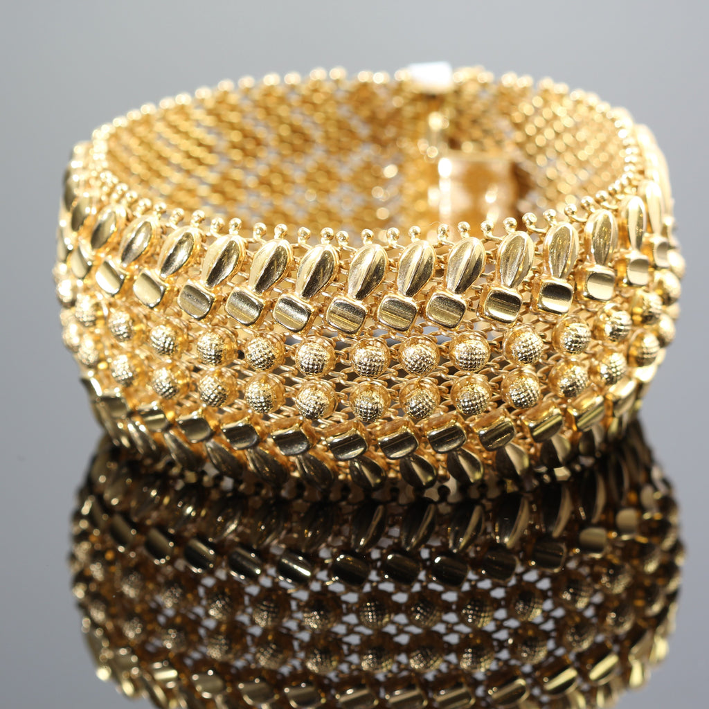 18k Yellow Gold Wide Woven Design Bracelet (66.5grams)
