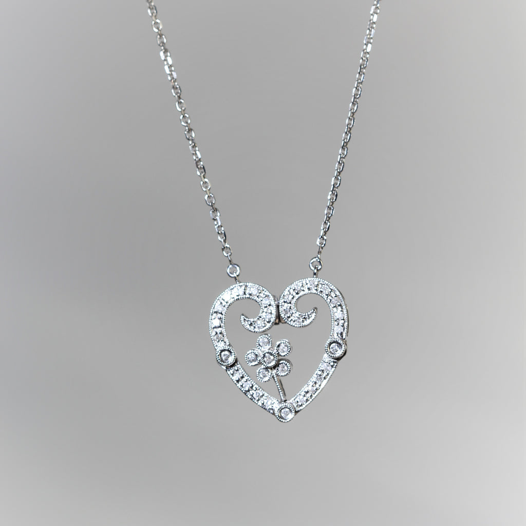 14k White Gold Diamond Heart & Flower Diamond Necklace (.50ct)