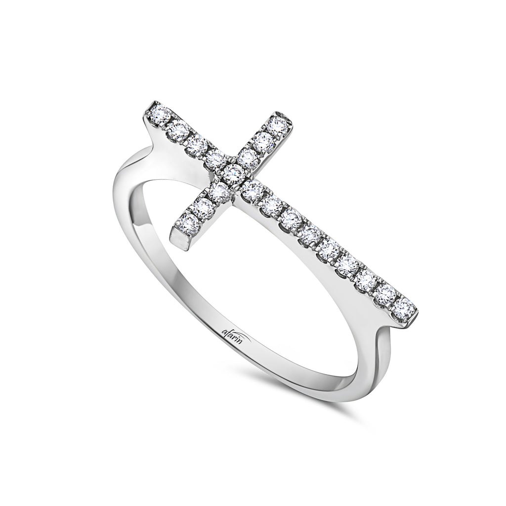 18k White Gold Diamond Cross Ring