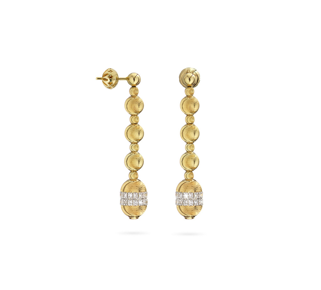 18k Yellow Gold Empire Bead & Diamond Drop Earrings
