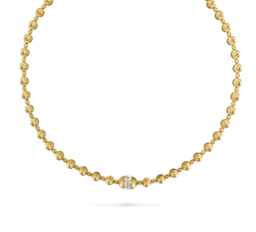 18k Yellow Gold Empire Bead and Diamond Short Necklace