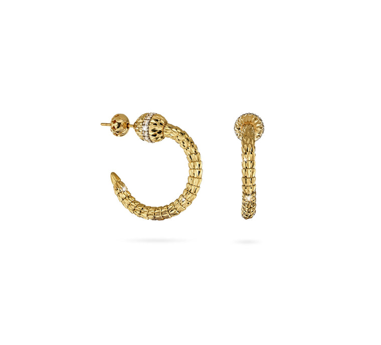 18k Yellow Gold Ophidia Spiral & Diamond Hoop Earrings