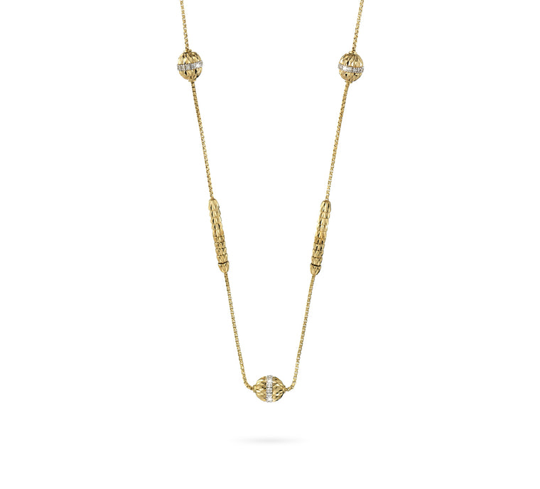 18k Yellow Gold Ophidia Spiral Bead & Diamond Long Necklace