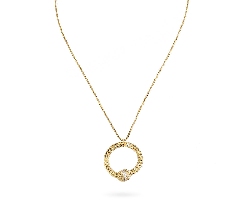 18k Yellow Gold Ophidia Spiral & Diamond Circle Pendant