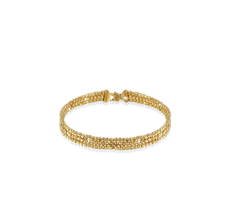18k Yellow Gold 2mm 3 Row Classic Moon Bead Bracelet
