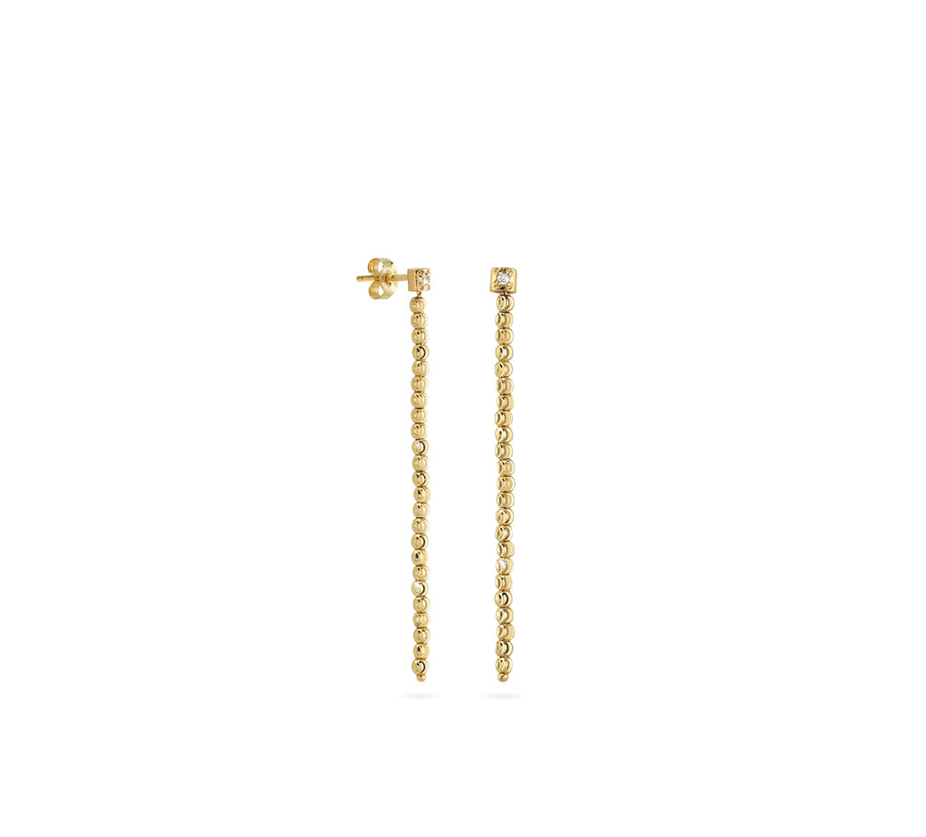 18k Yellow Gold 2mm Single Classic Moon Bead Drop Earrings