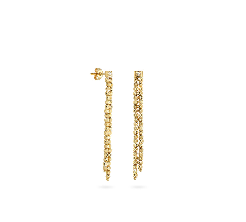 18k Yellow Gold 2mm Double Classic Moon Bead Drop Earrings