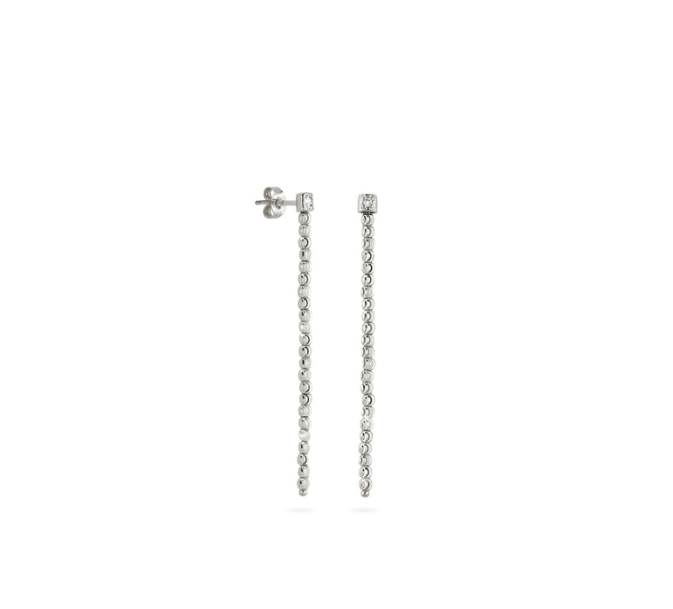 18k White Gold 2mm Single Classic Moon Bead Drop Earrings