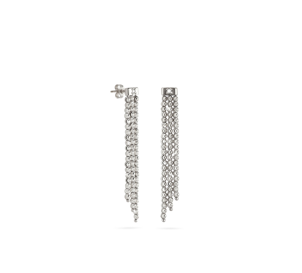 18k White Gold 2mm Triple Classic Moon Bead Drop Earrings