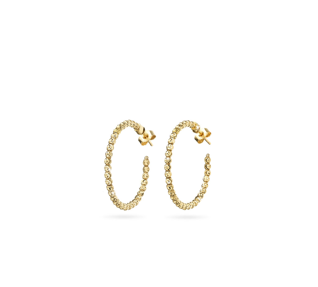 18k Yellow Gold 25mm Classic Moon Bead Hoop Earrings