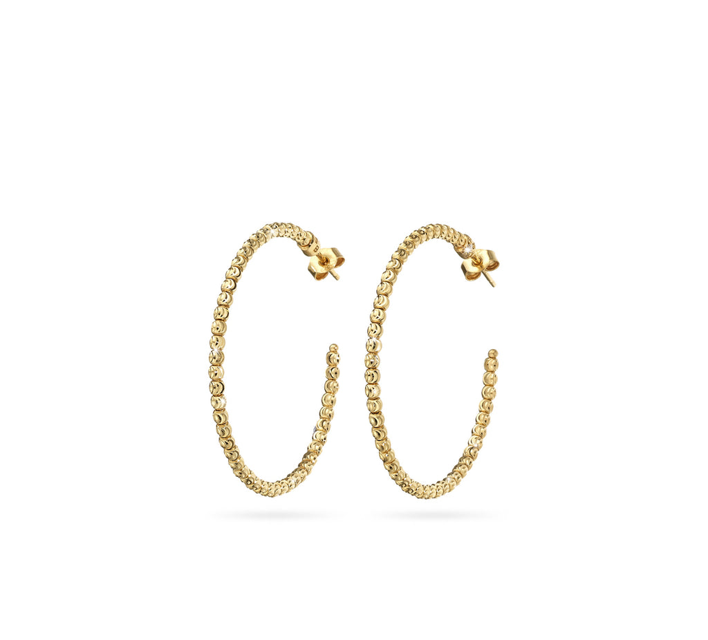 18k Yellow Gold 35mm Classic Moon Bead Hoop Earrings