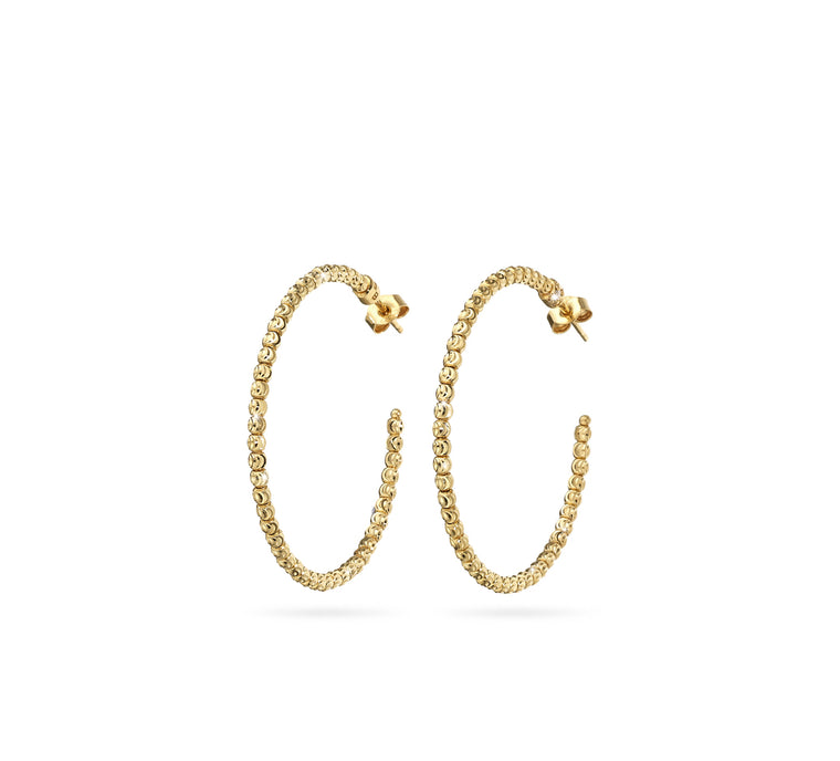 18k Yellow Gold 35mm Classic Moon Bead Hoop Earrings
