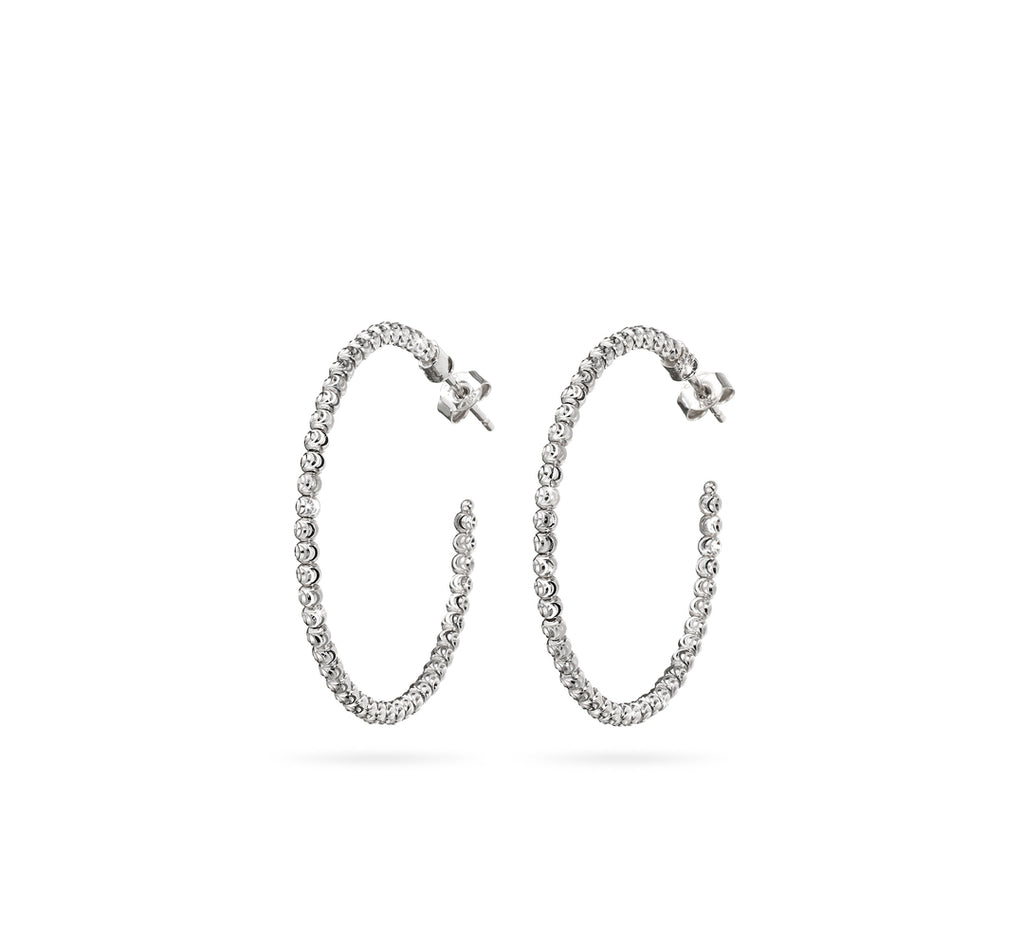 18k White Gold 35mm Classic Moon Bead Hoop Earrings