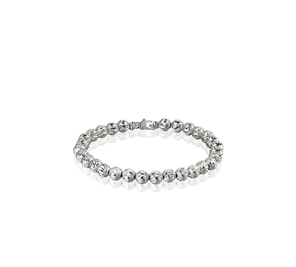 18k White Gold 6mm Classic Moon Bead Bracelet