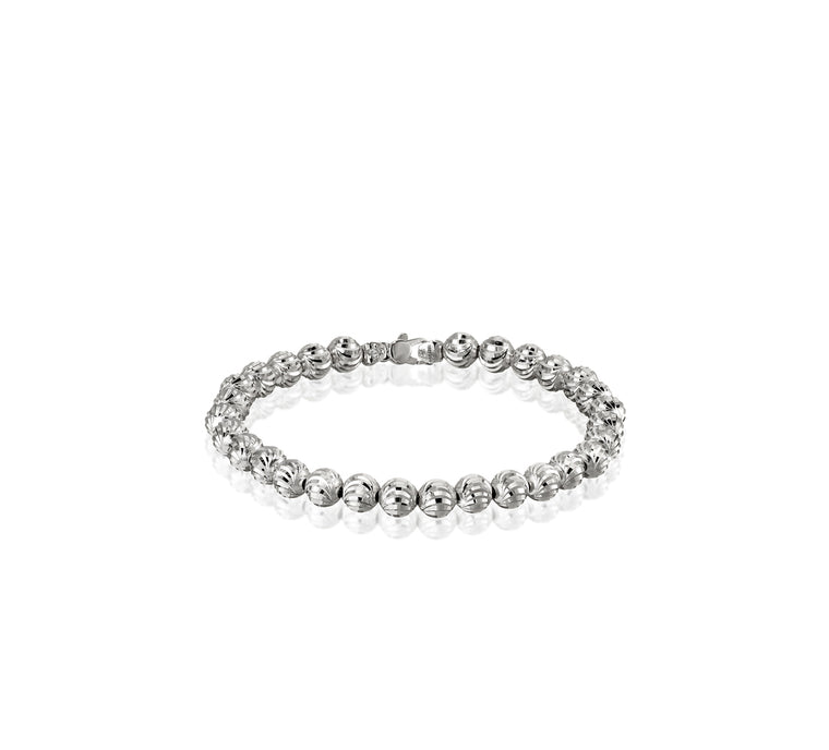 18k White Gold 6mm Classic Moon Bead Bracelet