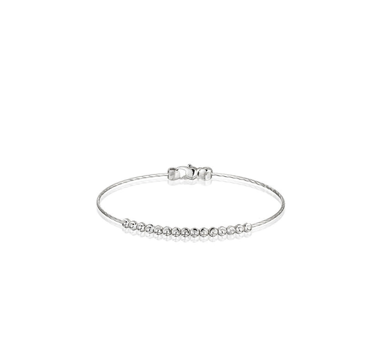 18k White Gold 3mm Moon Bead Classic Bangle Bracelet