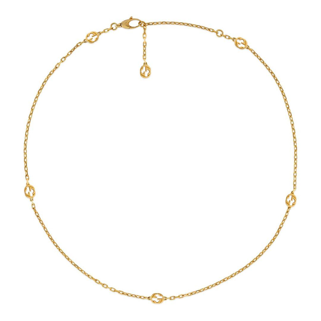 18K Yellow Gold 16" Interlocking GG 5 Station Necklace