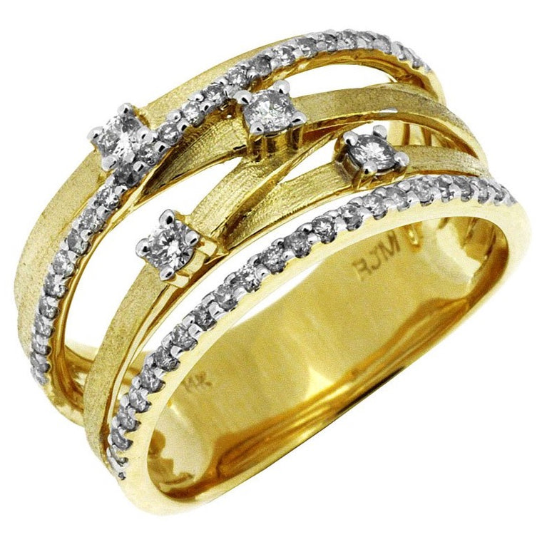 14k Yellow Gold Diamond 6 Row Contemporary Band