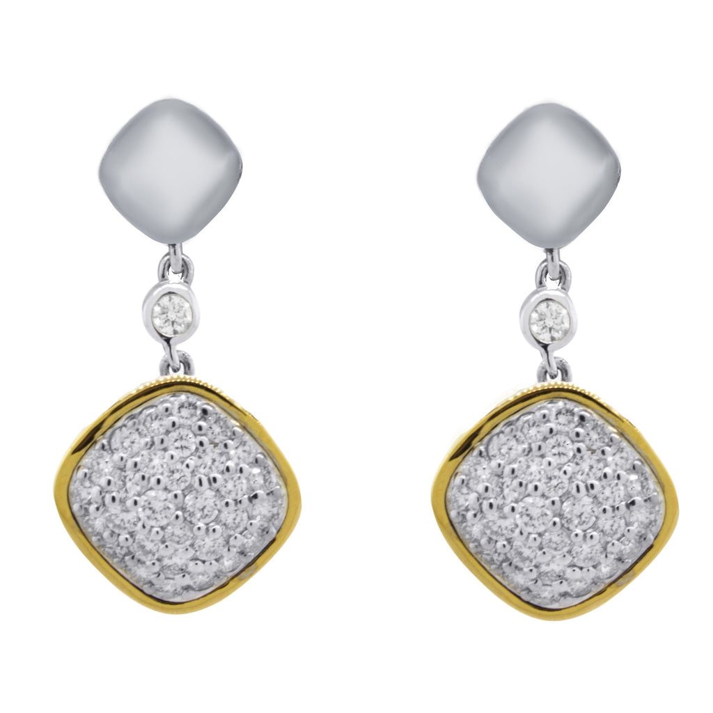 SST01005- SS DIAM PAVE CUSHION DROP EARRING