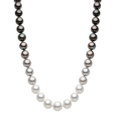 Ombre 10-14.6mm White & Black Pearl Necklace