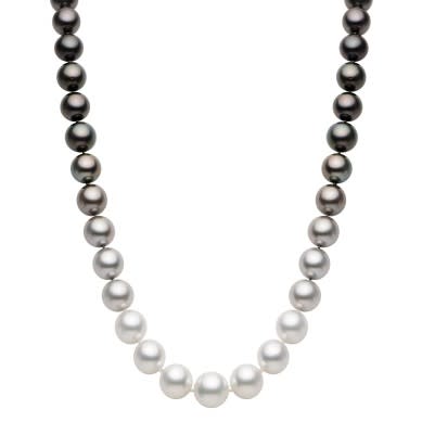 Ombre 10-14.6mm White & Black Pearl Necklace