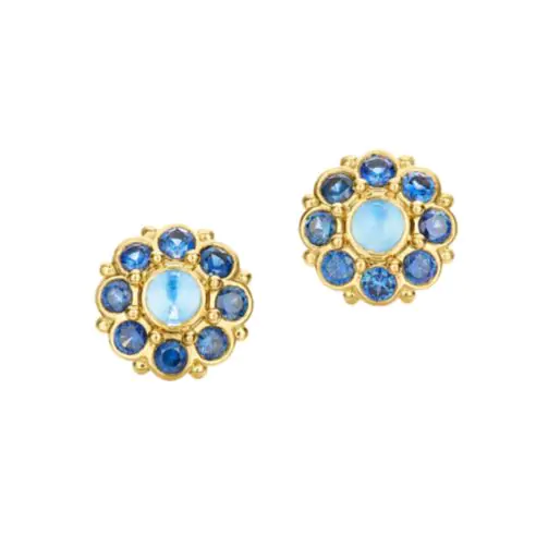 18k Yellow Gold Stella Blue Moonstone & Blue Sapphire Stud earrings