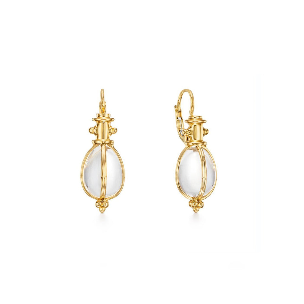 18k Yellow Gold Crystal Egg Amulet Earrings