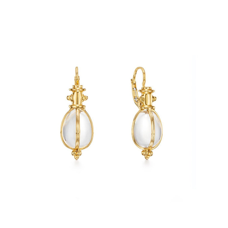 18k Yellow Gold Crystal Egg Amulet Earrings