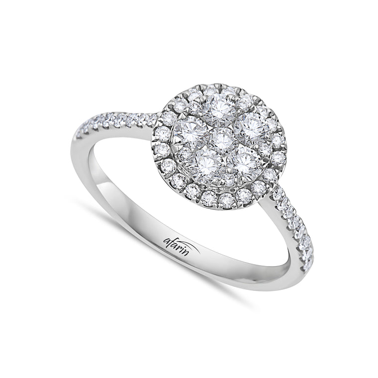18k White Gold Diamond Cluster With Diamond Shank Ring (.34ct)